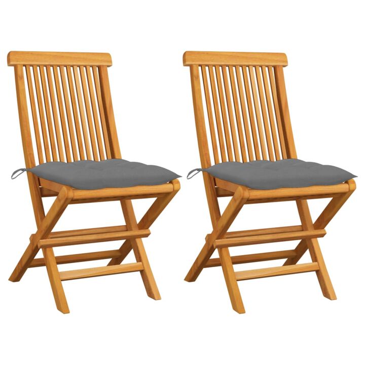 vidaXL Garden Chairs with Gray Cushions 2 pcs Solid Teak Wood