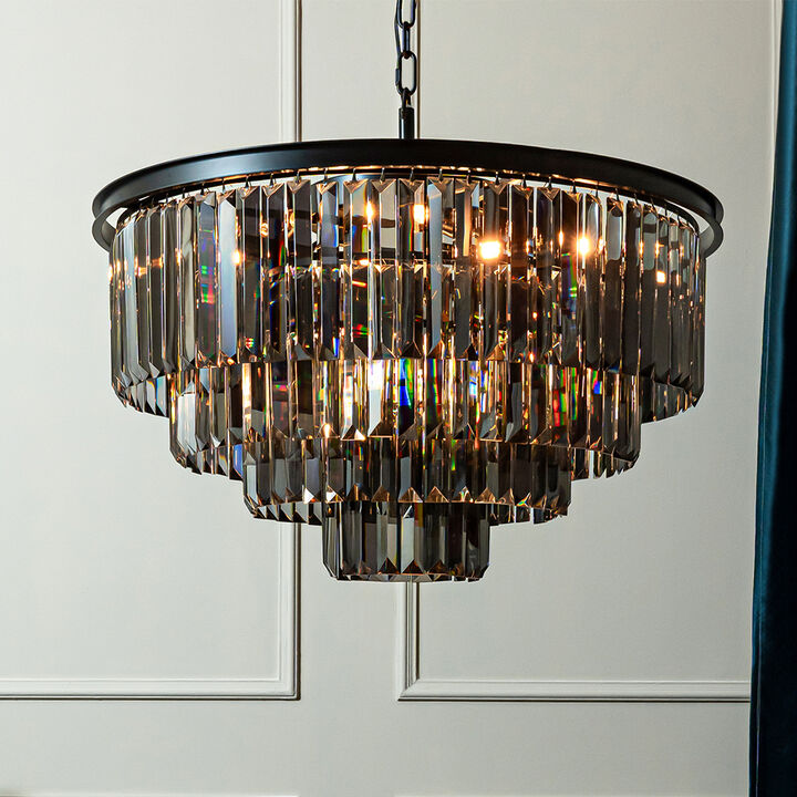 Modern 4-Tier Round Crystal Fringe Chandelier