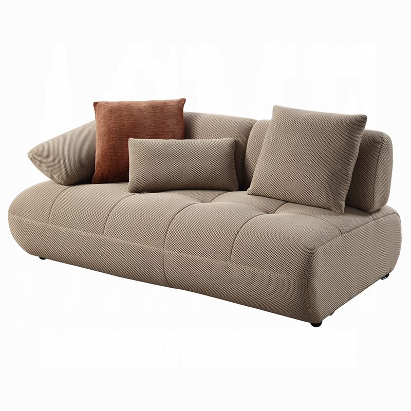 Erico L Sectional Sofa, 6 Pillows, Beige Sandwich Mesh Fabric 121 Inch