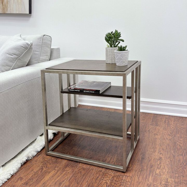 Roundhill Furniture Padena 3-Pc Metal Frame Wood Living Room Coffee Table and 2 End Tables Set