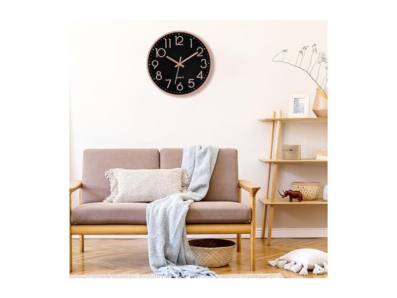 Gold Black Wall Clock 12 Inch Silent Non Ticking Modern Battery Operated image number 3