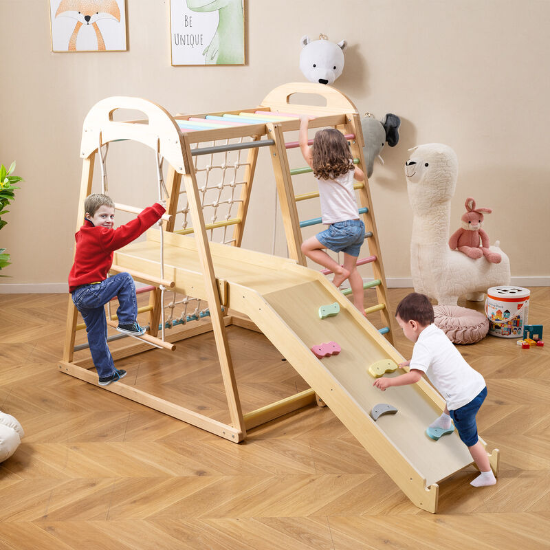 8-in-1 Kids Jungle Gym Montessori Wooden Playset with Slide & Monkey Bar Ages 3-5 Years image number 1