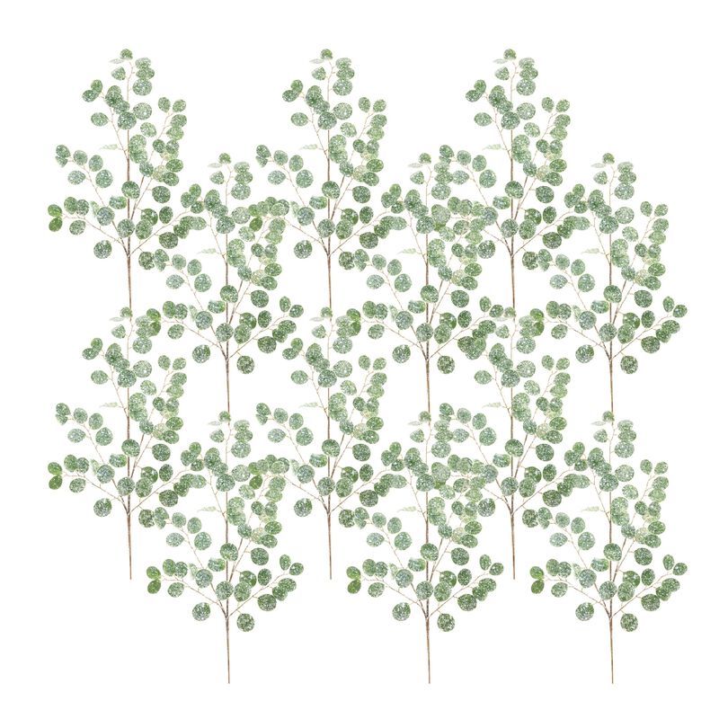 Set of 12 Frosted Silver Dollar Eucalyptus Sprays for Elegant Winter Décor and Floral Arrangements