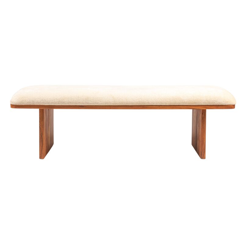 Rectangular Acacia Wood and Crushed Velvet Bench image number 3