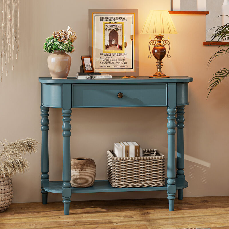 2 Tier Retro Wooden Console Table Narrow Behind Couch Entryway Table image number 5