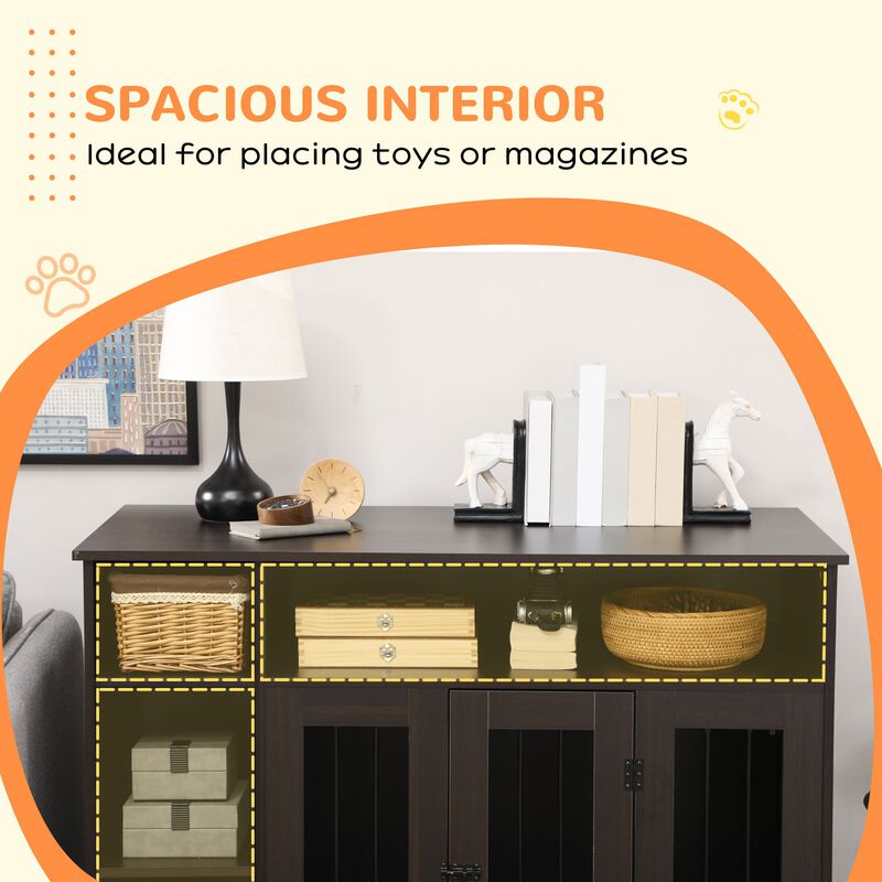 Brown Pet Enclosure: Luxury Dog Crate with Storage & Lockable Door