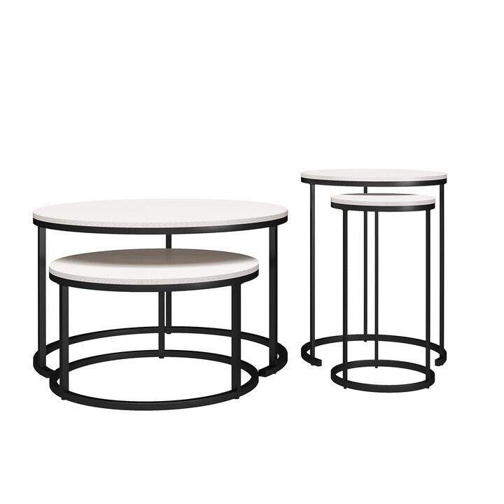 Camdale 4-Piece Nesting Coffee and End Table Bundle, Ivory Pine w/ Black Metal