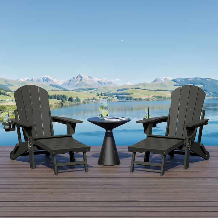 WestinTrends Folding Adjustable Adirondack Chair with Retractable Ottoman and Cup Holder (Set of 2)