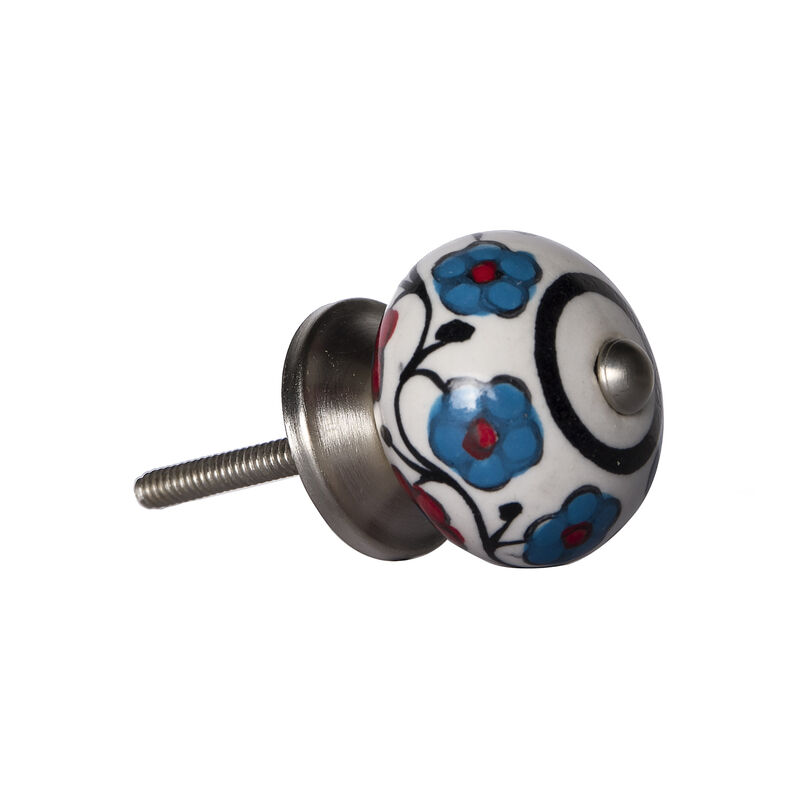 HomeRoots Set of Eight Blue And White Ceramic And Metal Drawer Pull Knobs image number 2