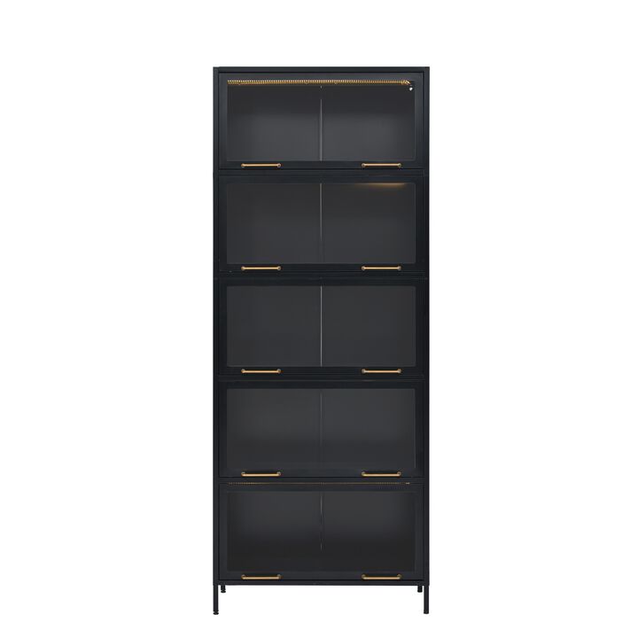 Wimnux Modern LED Lighted Metal Display Cabinet