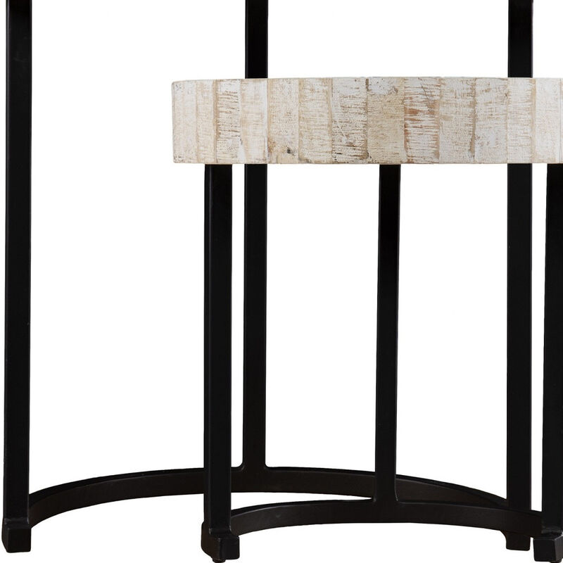 Hivvago Set Of Two 21 Inch  White Solid Wood And Iron Round Nested Tables