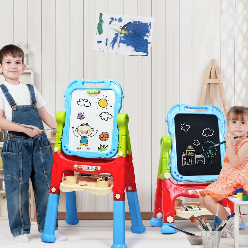 Adjustable Height Kids Art Easel with Magnetic Double-Sided Whiteboard