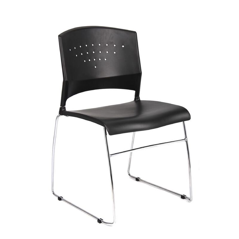 Anu Stack Chair Set of 4, Sculpted Black Polypropylene, Chrome Sled Base image number 0