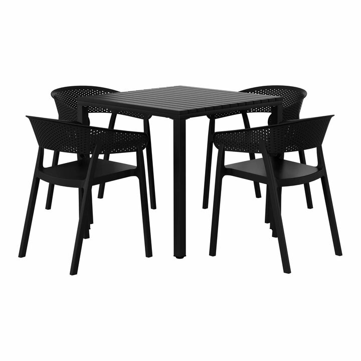 WestinTrends 5-Piece Outdoor Metal Frame Square Dining Table Patio Set with Stackable Patio Dining Chairs
