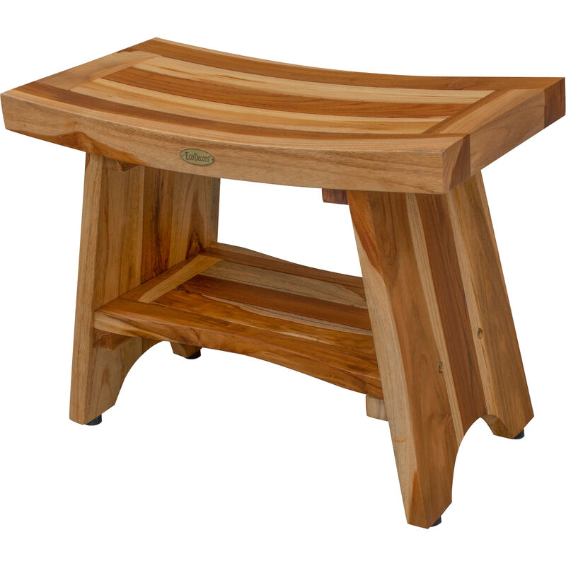 EcoDecors Serenity 24" Teak Wood Shower Bench with Shelf in EarthyTeak Finish
