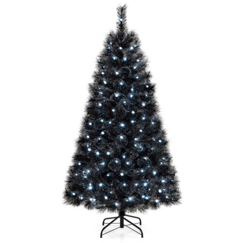 6ft Black Halloween Christmas Tree with PVC Branch Tips and 210 White LED Lights