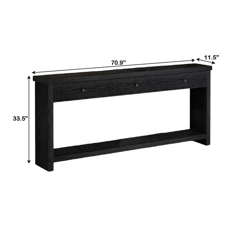 Wood Sofa Table with 3 Drawers, Long Console Table for Entryway-Black image number 2