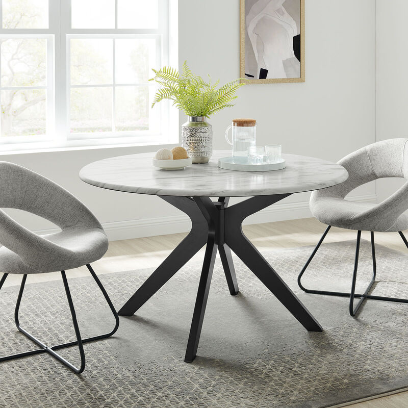 Modway - Traverse 50" Round Performance Artificial Marble Dining Table Black White image number 1