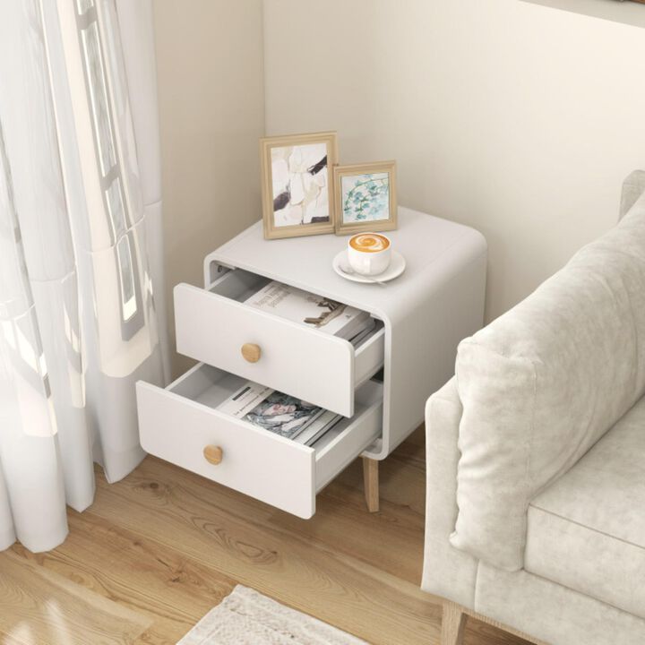 Hivvago Nightstand with 2 Drawers Solid Rubber Wood Legs
