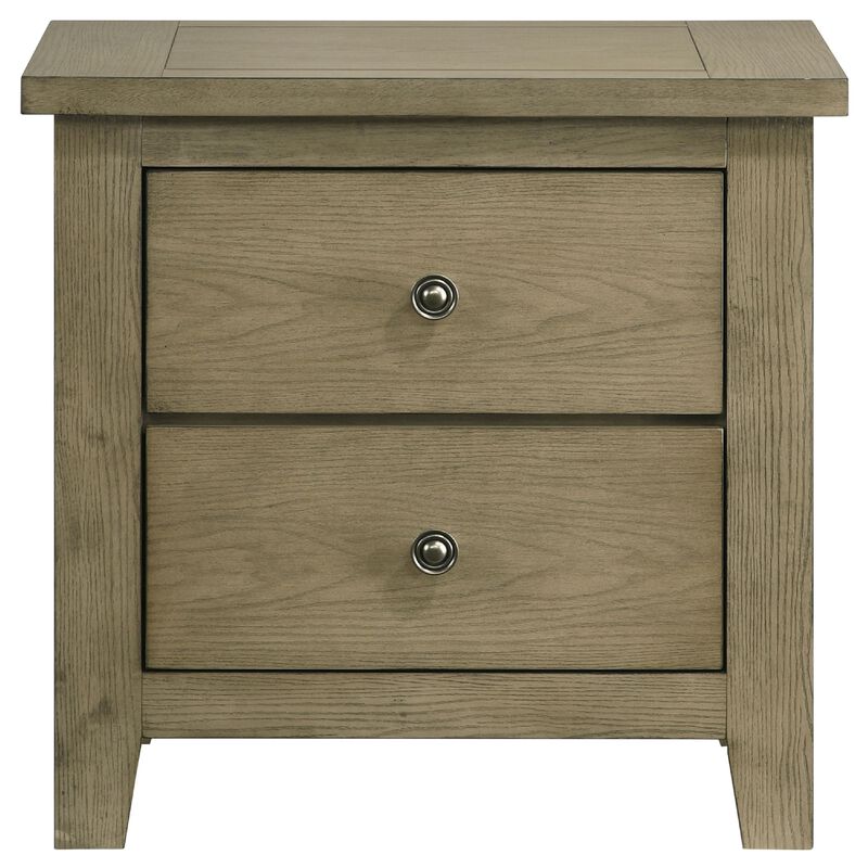Hazel Nightstand, 2 Drawers, Antique Nickel Knobs, Oak Brown Wood 25 Inch image number 2