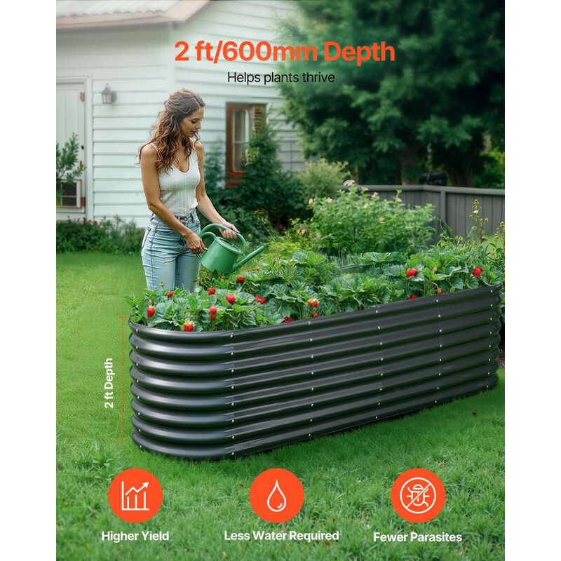Oval Metal Raised Garden Bed Galvanized Open Bottom Planter for Outdoor Gardening-Dark Grey image number 1