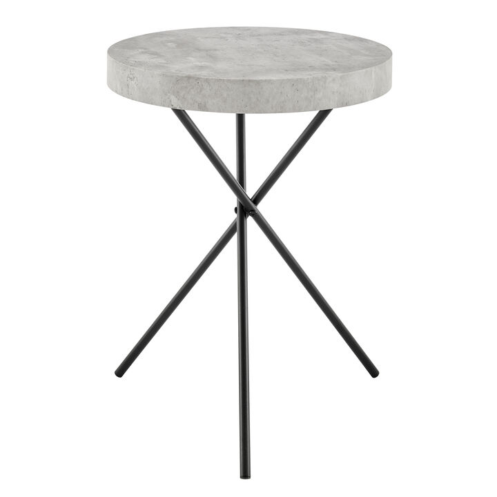 Circular Modern Grey Concrete Finish Veneer Stone Top Black Metal Legs Accent Table