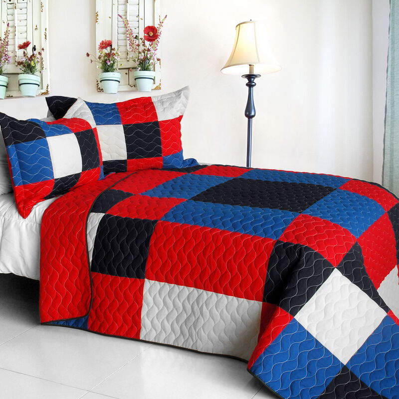 Eternal Passion Patchwork Geometric Quilt Set Soft Vermicelli Quilted Bedding image number 0