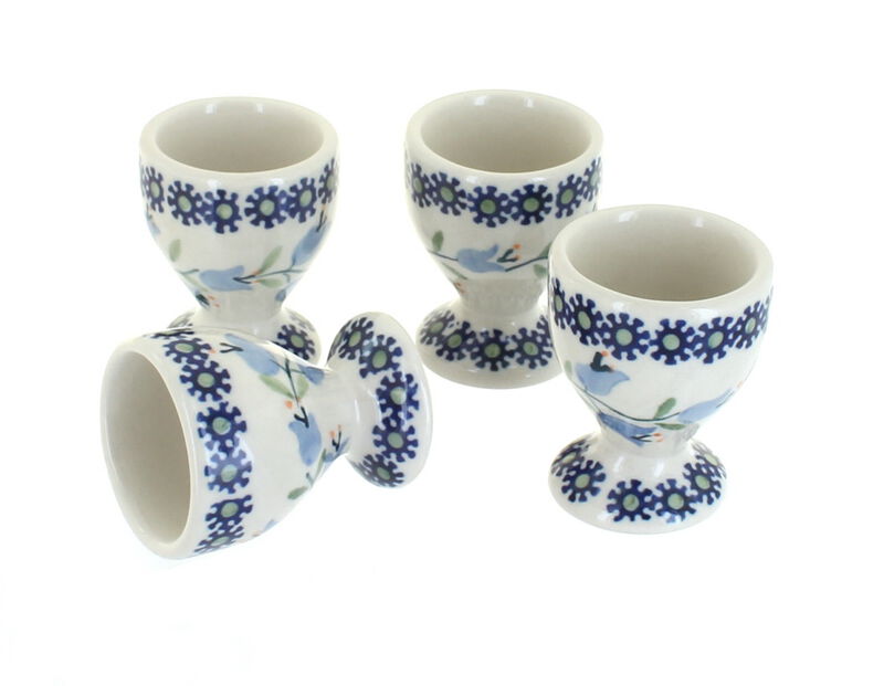 Blue Rose Polish Pottery Tulip Egg Cup Set