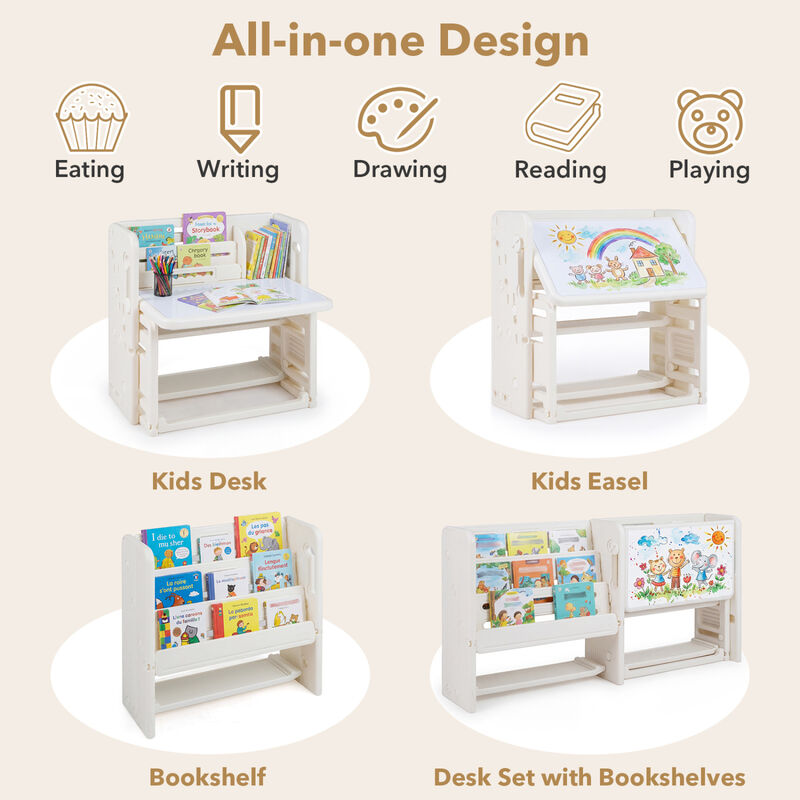 Children Writing Desk and Chair Set with Bookshelf Storage image number 2