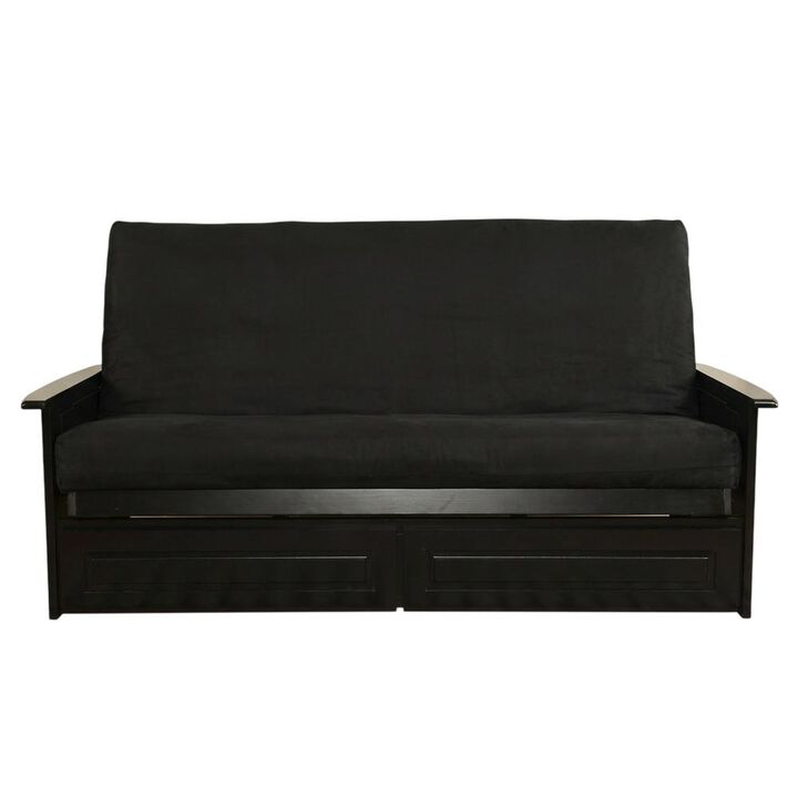 Phoenix Frame Queen-Espresso Finish-Suede Black Mattress-Storage Drawers
