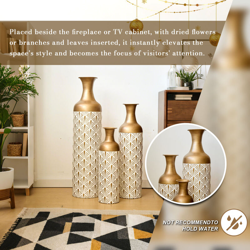 Jidden 3-Piece  Fan Pattern Metal Vase Set image number 6