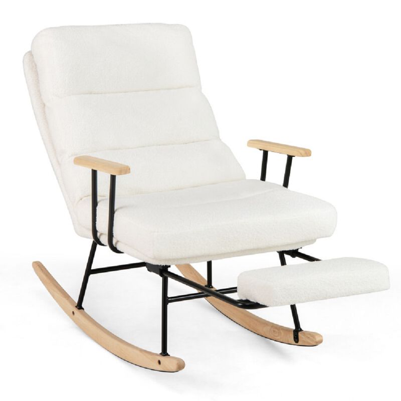 Upholstered Teddy Velvet Rocking Chair for Nursery and Living Room-White image number 0