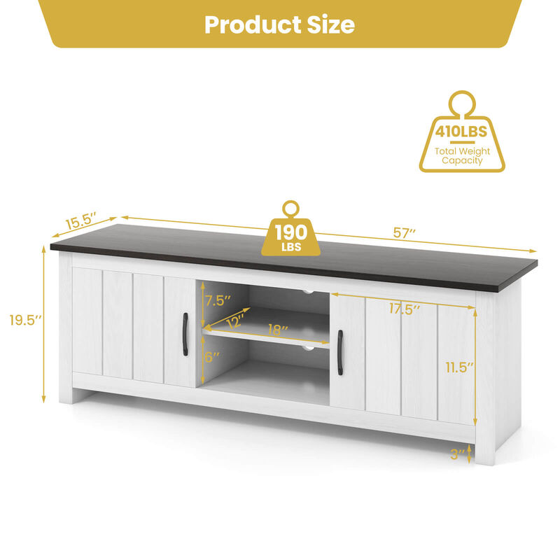 TV Stand with 2 Cabinets and Open Shelves for TVs up to 65 Inch