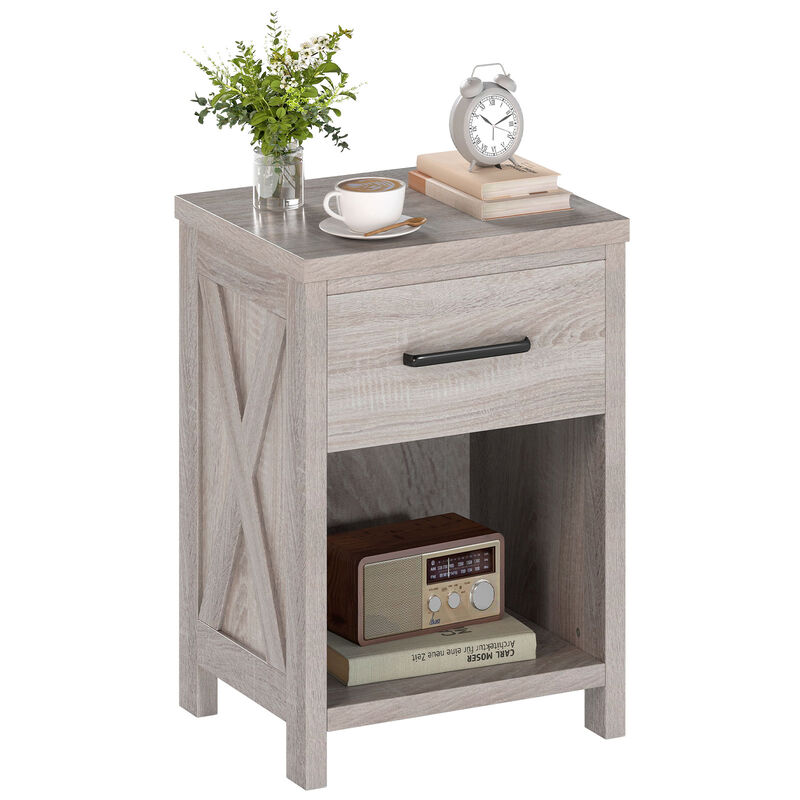 Nightstand with Drawer and Shelf, Modern Bedside Table for Bedroom Storage