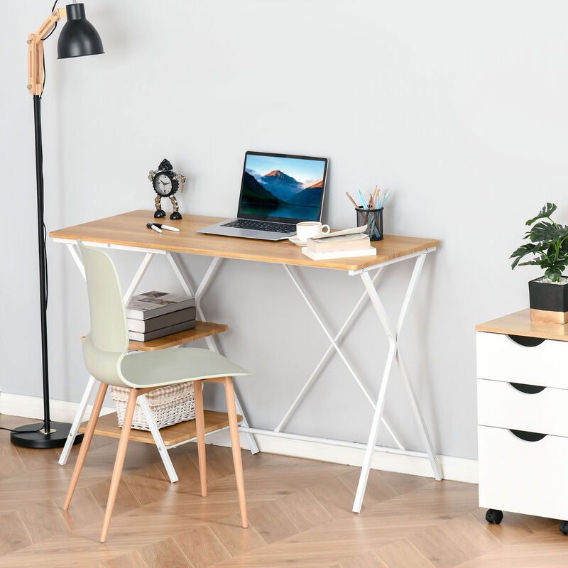 Computer Desk with Shelves, Wood Grain Writing Desk with 2-Tier Storage Shelves