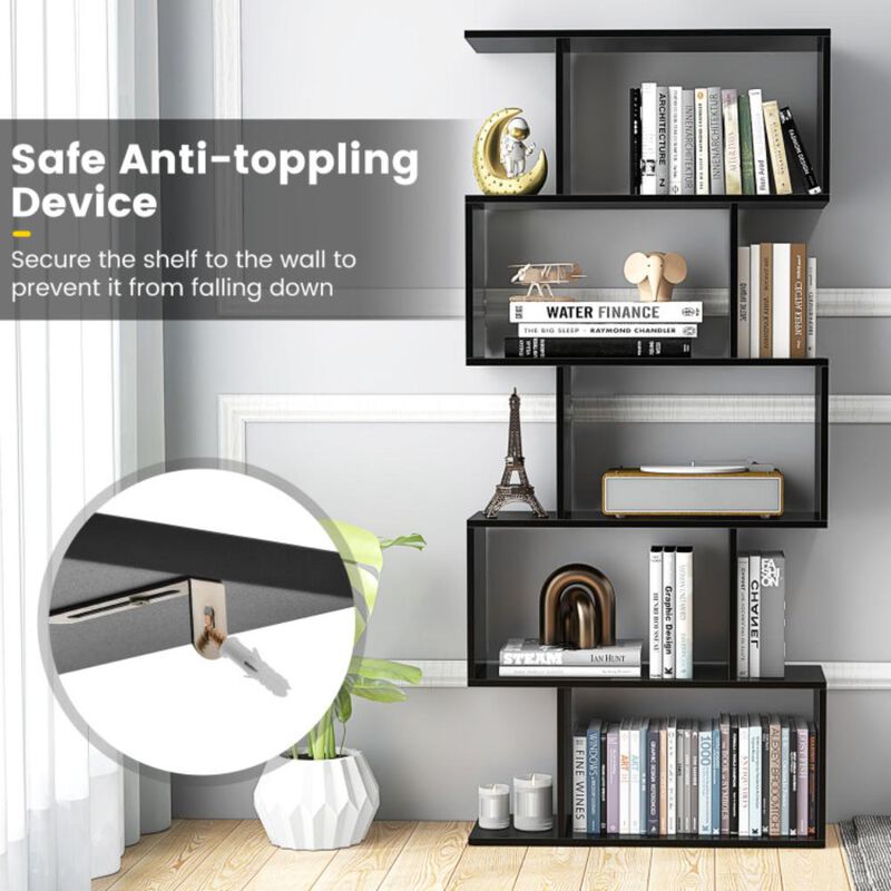 Hivvago 5-Tier Bookshelf with Anti-Toppling Device for Living Room Home Office
