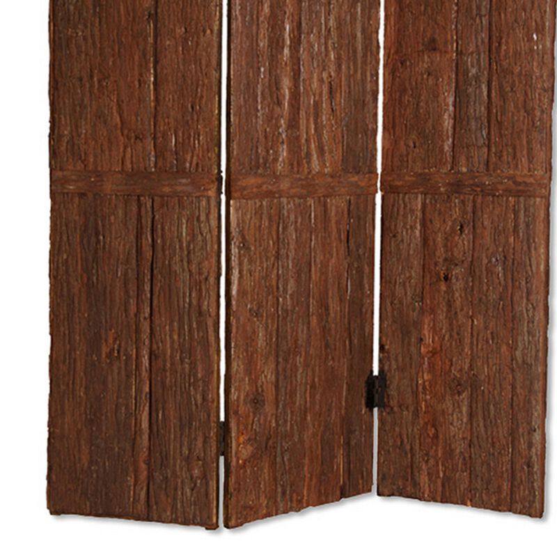 Wooden Foldable 3 Panel Room Divider with Plank Style, Small, Brown image number 3