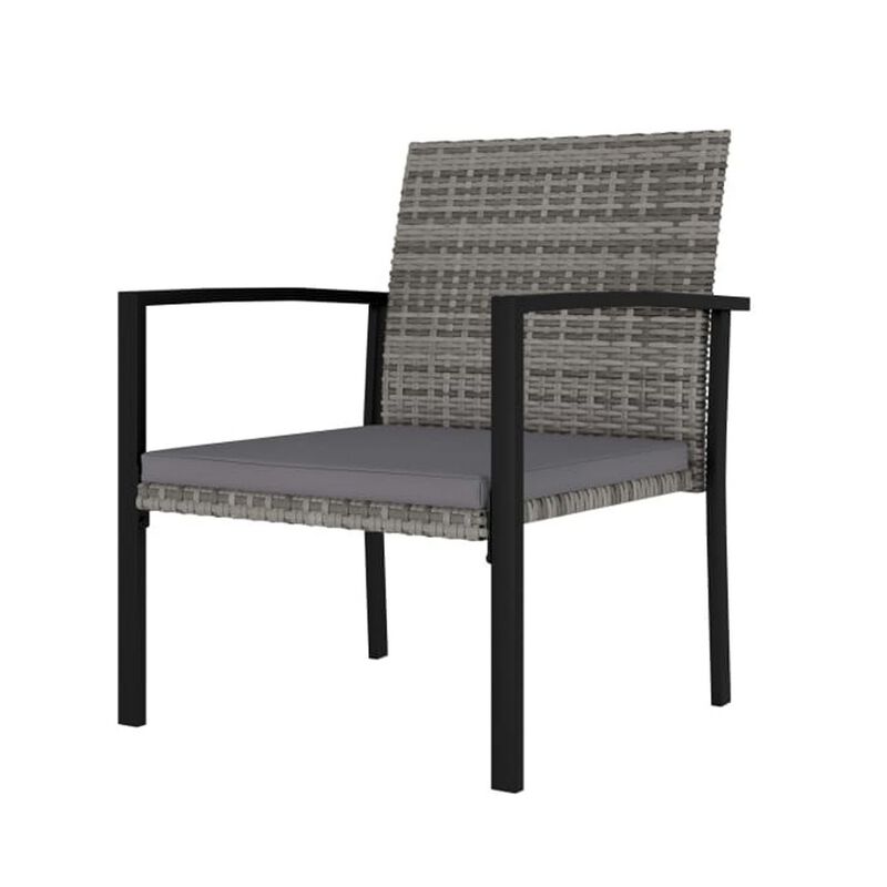 Outdoor Dining Side Chair Set of 2, Gray Poly Rattan, Black Steel - Benzara