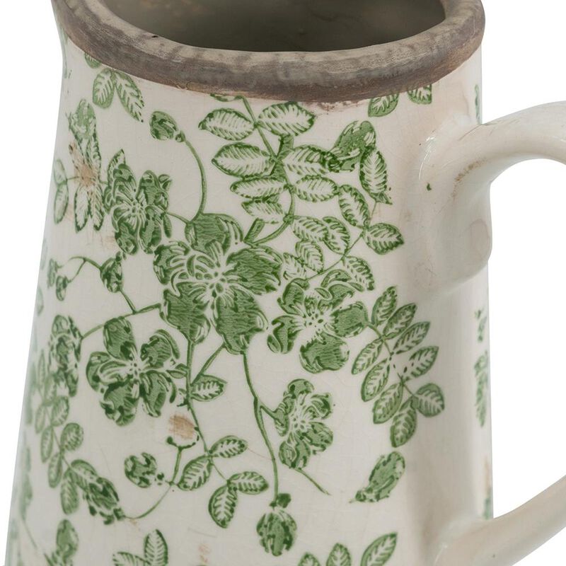 HomeRoots 7" Green And White Leaf Ceramic Round Jug Vase image number 4