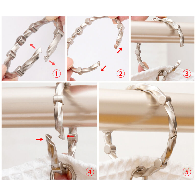 Rust-Proof Twisted Shower Curtain Hooks with Clasp Closure, Set of 12 image number 7