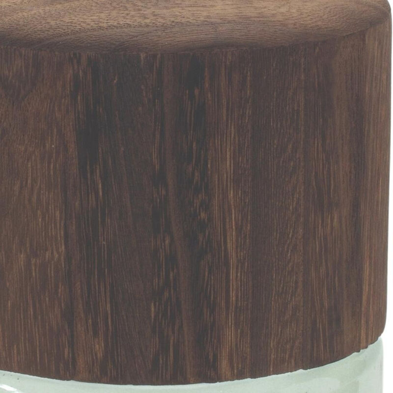 HomeRoots 11" Brown And Sage Glass Round Table Vase With Wood image number 2