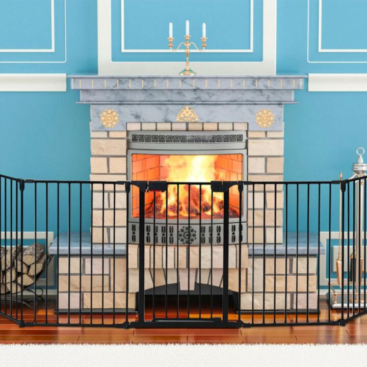 Hivvago 115 Inch Length 5 Panel Adjustable Wide Fireplace Fence