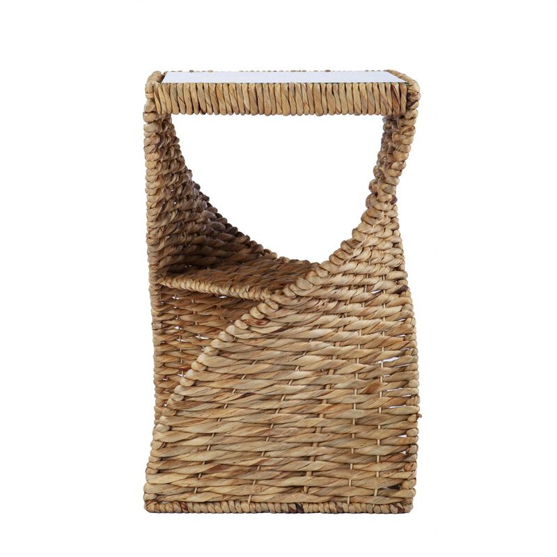 Hivvago 23 Inch  Brown And Natural Rattan Swirl Glass Top Square End Table