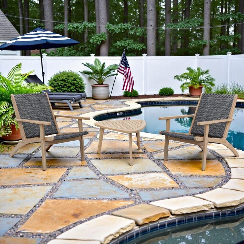 Gray Patio Table and Chairs Set of 3-Pieces, Wooden Outdoor Furniture Set image number 2