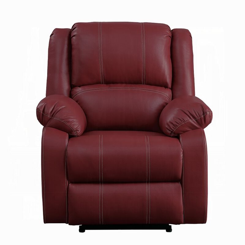 Zuru Motion Manual Rocker Recliner Chair, Plush Dark Red Faux Leather - Benzara image number 1