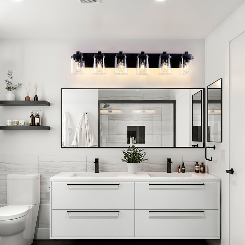 37.5 in. 6-Light Black Wall Sconce with Glass Shade image number 7