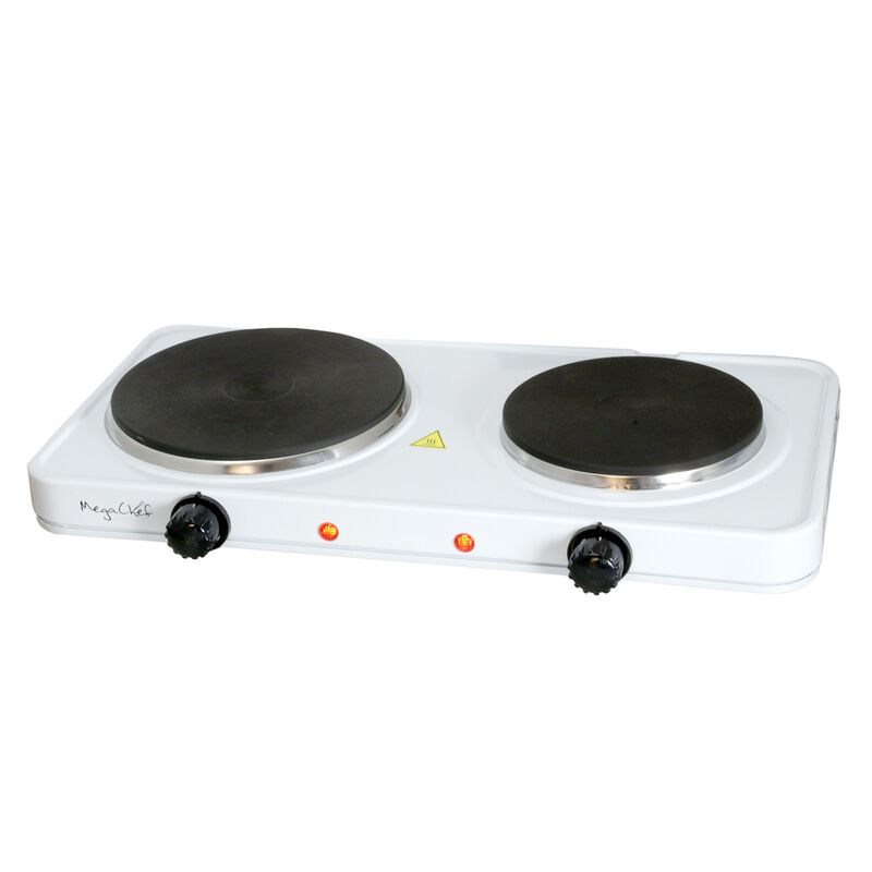 MegaChef Electric Easily Portable Ultra Lightweight Dual Burner Cooktop Buffet Range in Sleek White