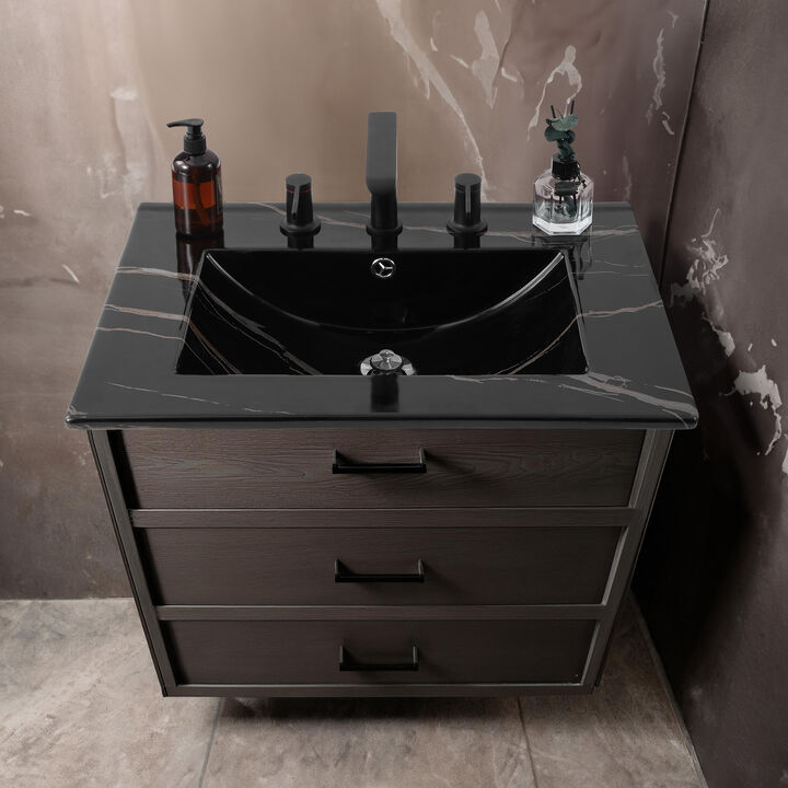 Ancillary 3-Hole Classic Contemporary Rectangular Ceramic Single Sink Basin Vanity Top