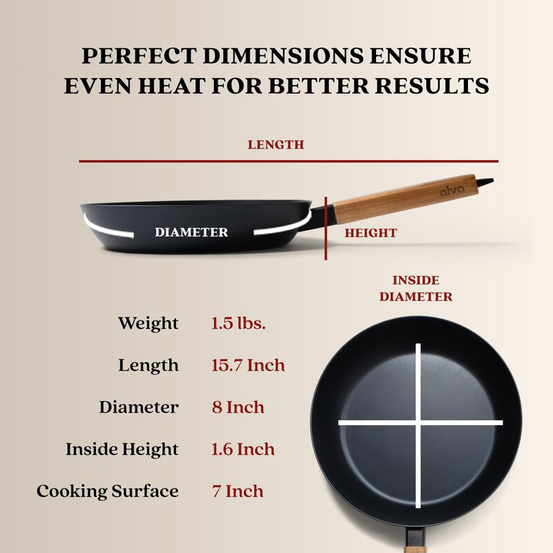 Alva Forest Carbon Steel Pan Pre-Seasoned with Natural Mineral Oil, Acacia Wood Stay Cool Handle Nonstick Frying Pan for Searing Steak, Non Toxic, Compatible with All Stovetops and Induction Safe