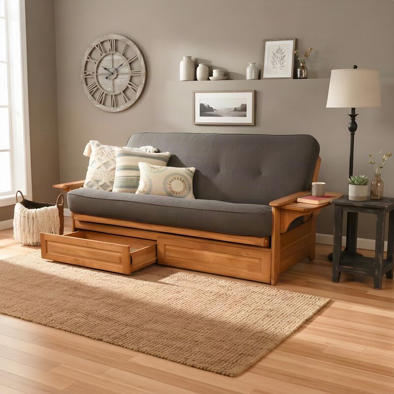 Phoenix Frame in Butternut Finish includes Marmont Thunder Mattress and Storage Drawers image number 5